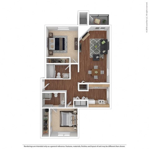 2 bed 2 bath floor plan at 2000 Lake Washington Apartments, Washington